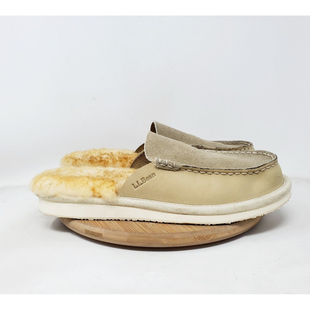 LL Bean Wicked Good‎ Slipper Scuffs Women 9 Mule Moc Toe Suede Shearling Shoes